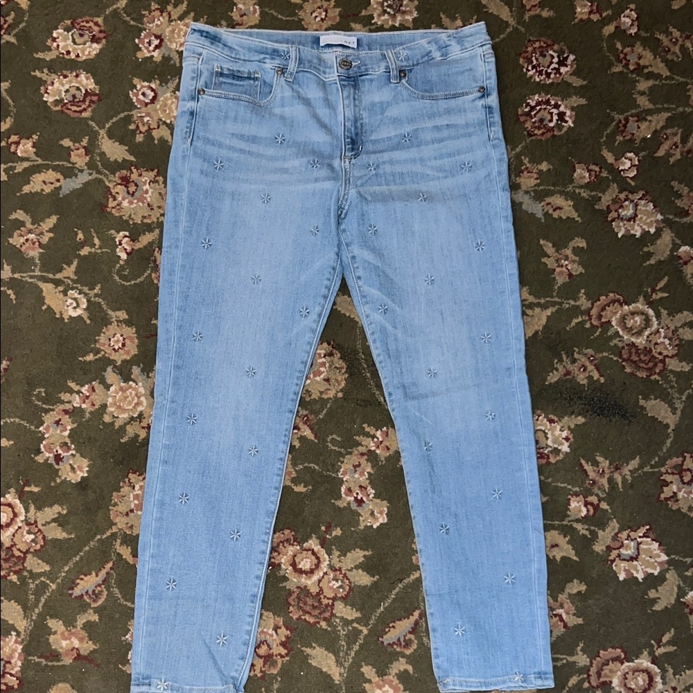 LOFT Light Blue Skinny Jeans with Star Embroidery